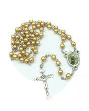 Saint Clare of Assissi Faux gold tone Pearl Rosary Necklace Catholic santa Clara