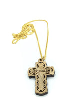  Christian Jewelry Olive wood Jesus Cross Necklace Pendant Charm Jerusalem Cruz