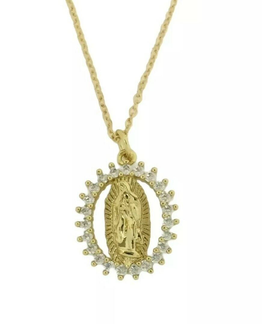 14k Gold Plated Virgen de Guadalupe Necklace Pendant Virgin Mary 20" chain Jesus