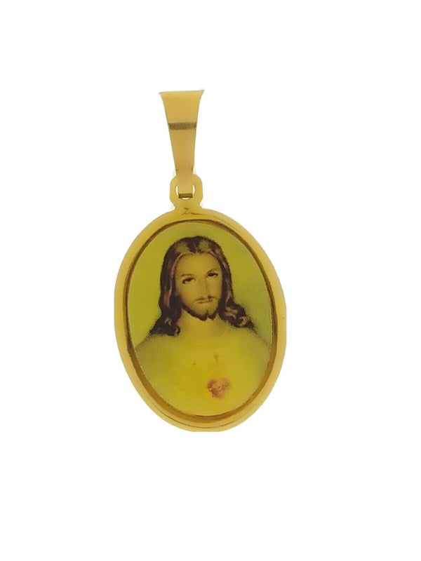 Sacred Heart of Jesus Medal Sagrado Corazon de Jesus 14k Gold Plated Necklace