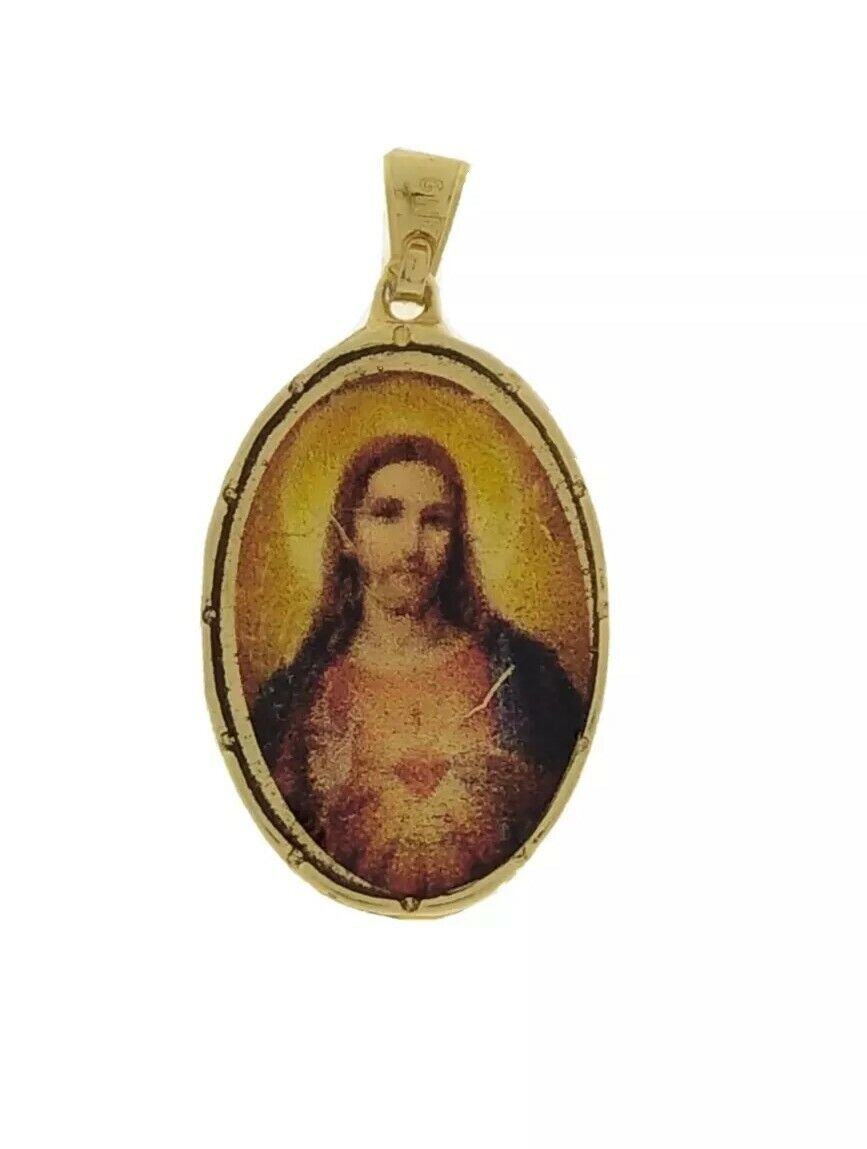 Sacred Heart of Jesus Sagrado Corazon Medal 18K Gold Plated with 20 inch Chain