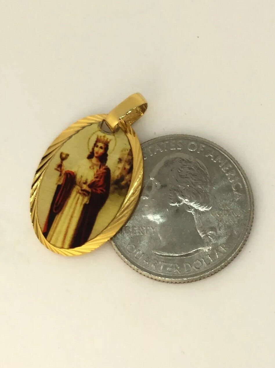 18k St Barbara Religious Medal Gold Plated Santa Barbara Medalla Protección Cuba