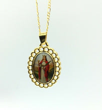 Saint Barbara Santa Barbara Chango Oval Medal Gold Plated Pendant Necklace Chain