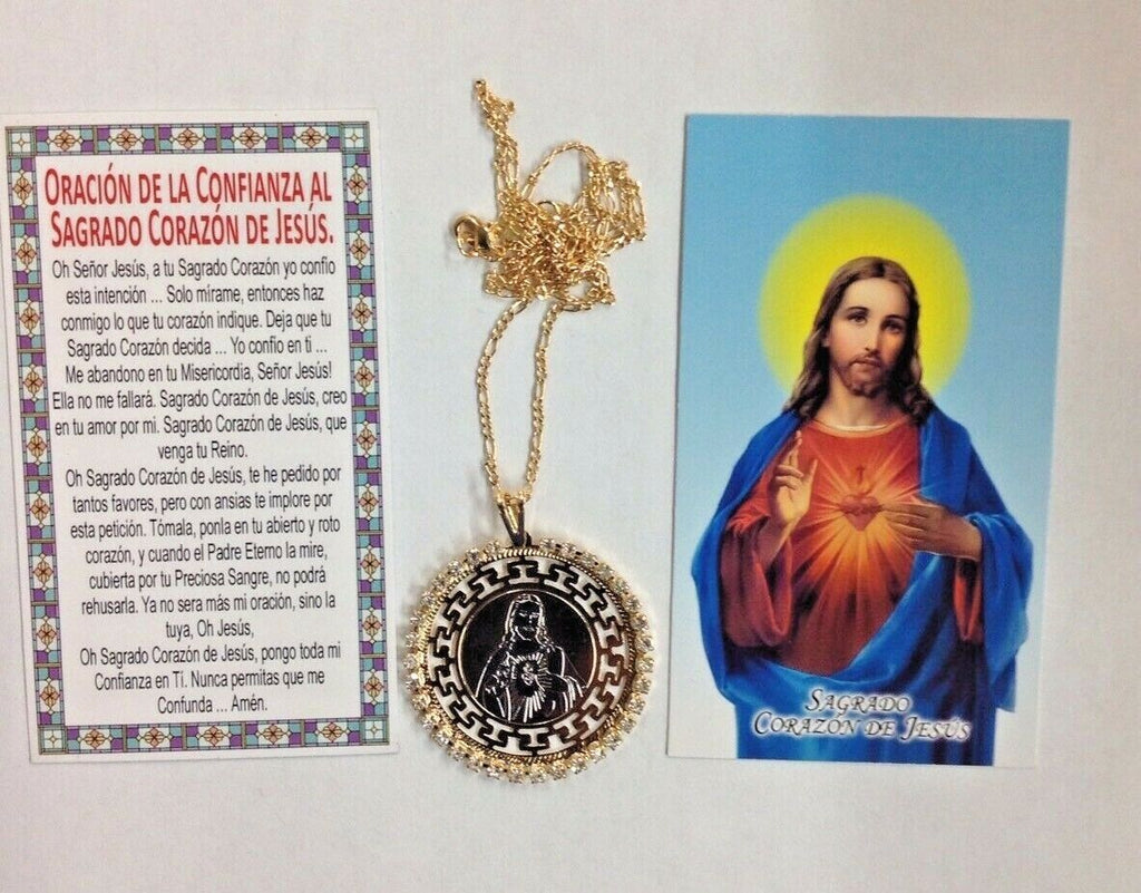 18k Gold Plated Sacred Heart of Jesus Christ Medal Catholic Pendant Necklace 20"
