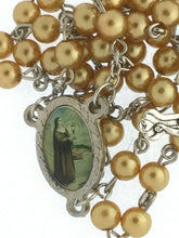 Saint Clare of Assissi Faux gold tone Pearl Rosary Necklace Catholic santa Clara