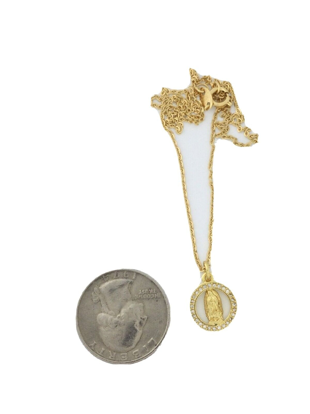 Our Lady Of Guadalupe 14k Gold Plated Medal Pendant Charm Necklace 16" Chain
