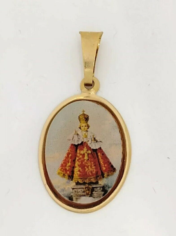 Infant of Prague Pendant 18k Gold Plated Medal 20 inch Chain Niño de Praga Jesus