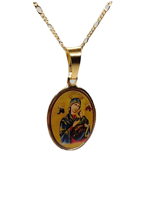 Virgen del Perpetuo Socorro Pendant 18k Gold Plated with 20 inch Chain perpetual