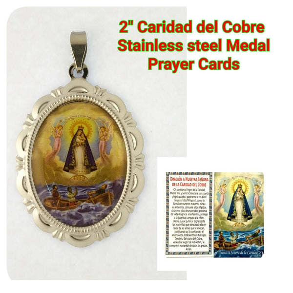 12 X Catholic Religious oval medal Caridad del Cobre Stainless steel Acero 
