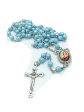 Saint Lucy Santa Lucia Blue Rosary Necklace Catholic Medal Eye Protection