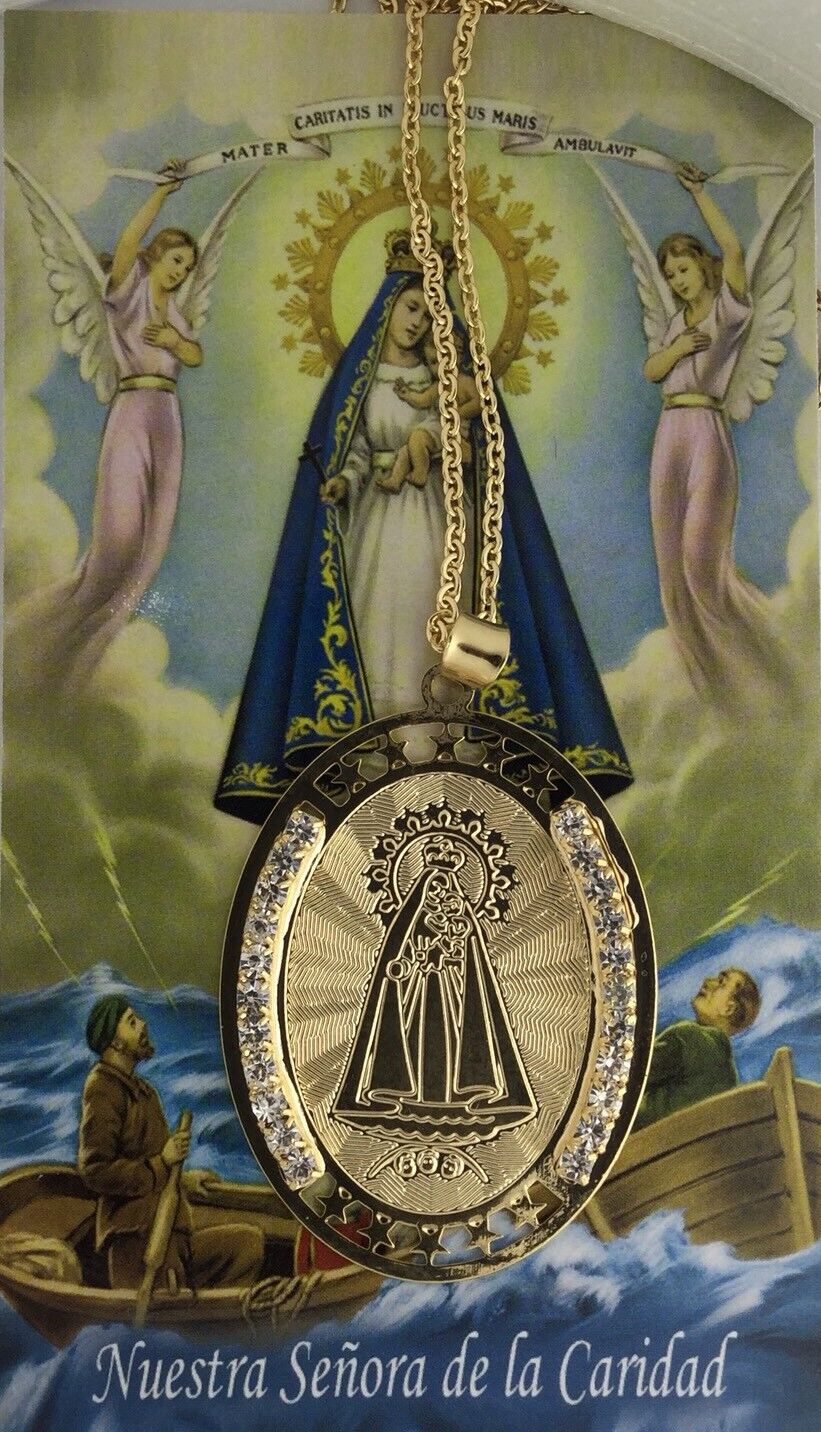 Caridad del Cobre Medal Necklace 18K Gold Plated Medalla -20 inch Chain Maria