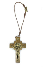 Catholic Religious St Benedict Wooden Crucifix Cross Car Mirror  Cruz St Benito 