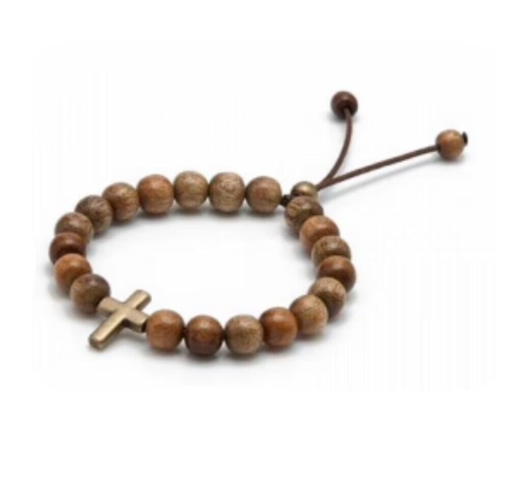 Wood beaded Jesus' Cruz Cross adjustable bracelet Christian Gift made in Brazil 