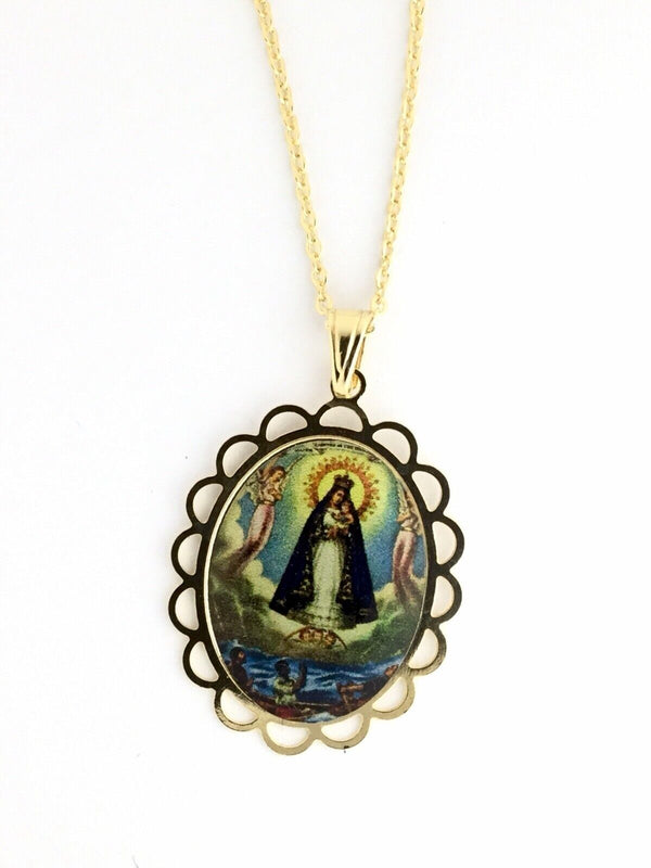 18k Gold Plated Virgen de La Caridad del Cobre Catholic Medal Pendant Necklace