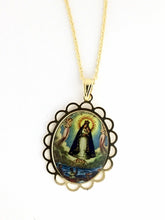 18k Gold Plated Virgen de La Caridad del Cobre Catholic Medal Pendant Necklace