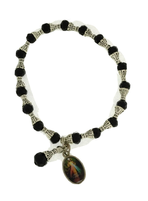 DIVINE MERCY RELIGIOUS BLACK Bracelet JESUS de La Divina Misericordia Pulsera 
