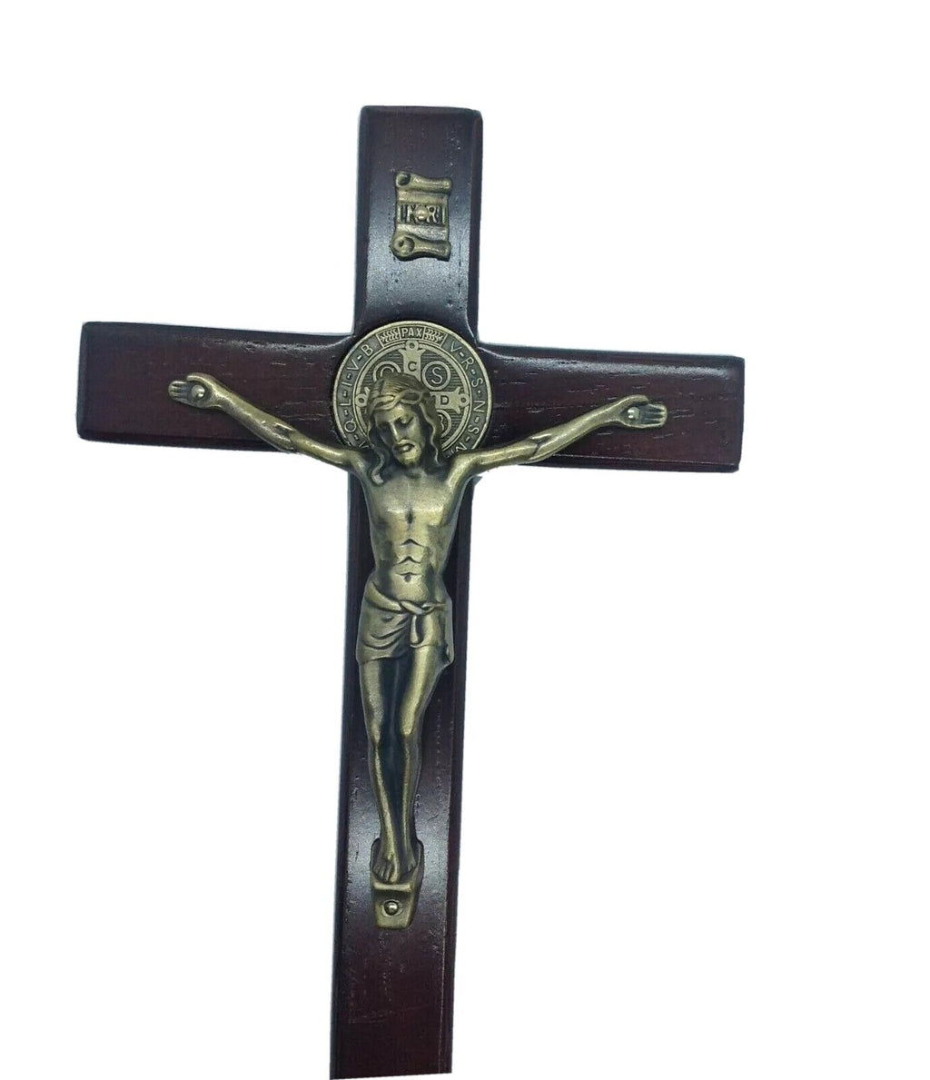 St.Benedict Medal Crucifix Jesus Wood Cross Cruz de San Benito Protection 8.5”