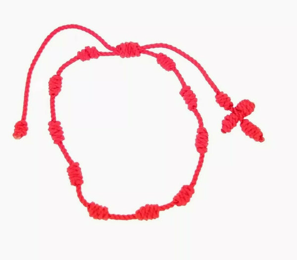 2 X Lucky Charms Rosary Red Bracelet, Pulsera Decenario, Cross Bracelet Knotted 