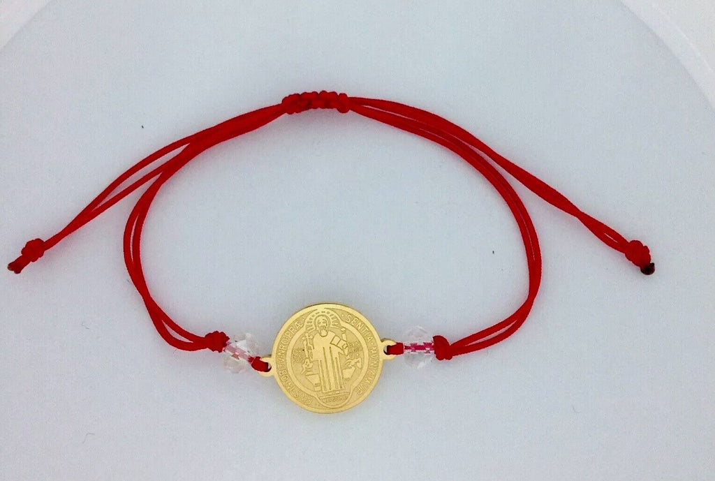 Saint St Benedict Bracelet Adjustable Red Cord Medal Pulsera Roja de San Benito
