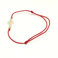 Pulsera De La CRUZ DE nácar Hilo Rojo Ajustable red cord Mother of pearl Cross 