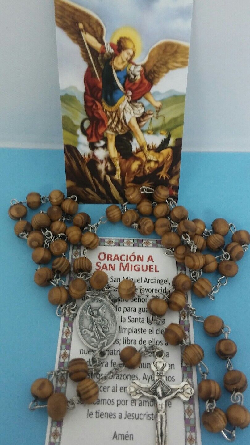  Saint Michael Rosary olive wood made in Jerusalem- San Miguel Rosario de madera