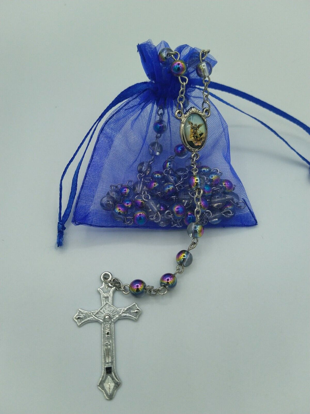 St.Saint Michael Archangel Rosary Glass San Miguel Arcángel Necklace Jesus