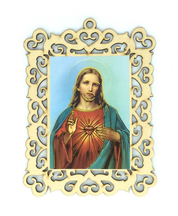 Sacred Heart of Jesus Christ sagrado Corazon de Jesus wall Icon wooden plaque