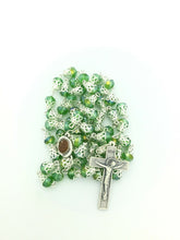 Green Crystals Rosary Beads Necklace Jerusalem Soil Centerpiece & Catholic Cross