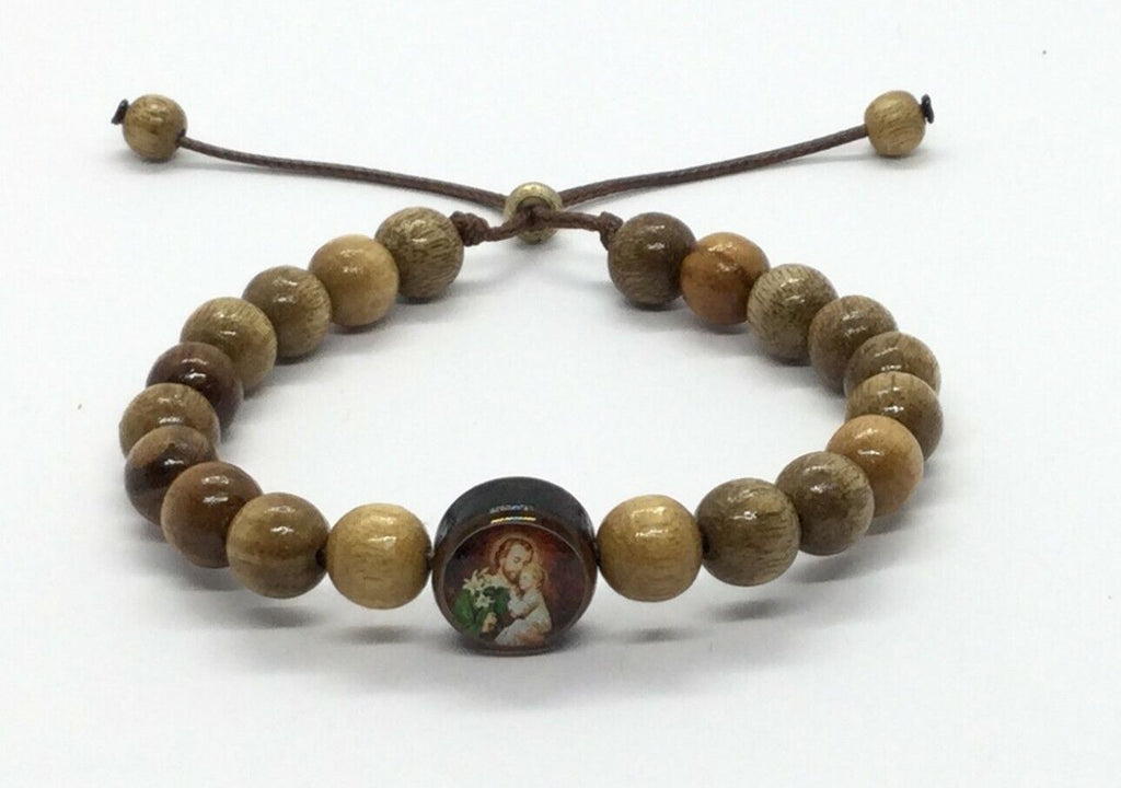 Saint Joseph wooden Bracelet Adjustable Men's Women Brown Pulsera de San Jose 