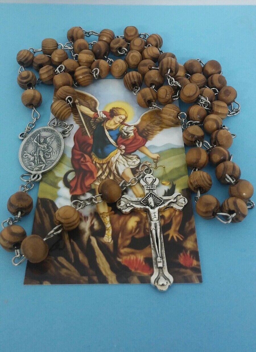  Saint Michael Rosary olive wood made in Jerusalem- San Miguel Rosario de madera