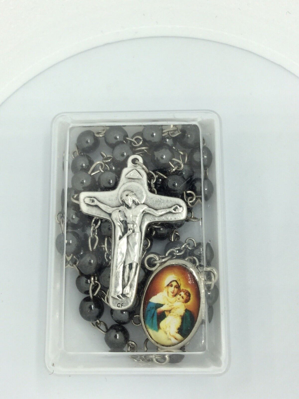 Hematite Rosary Necklace Jerusalem Round Catholic Virgen Schoenstatt  La Mater
