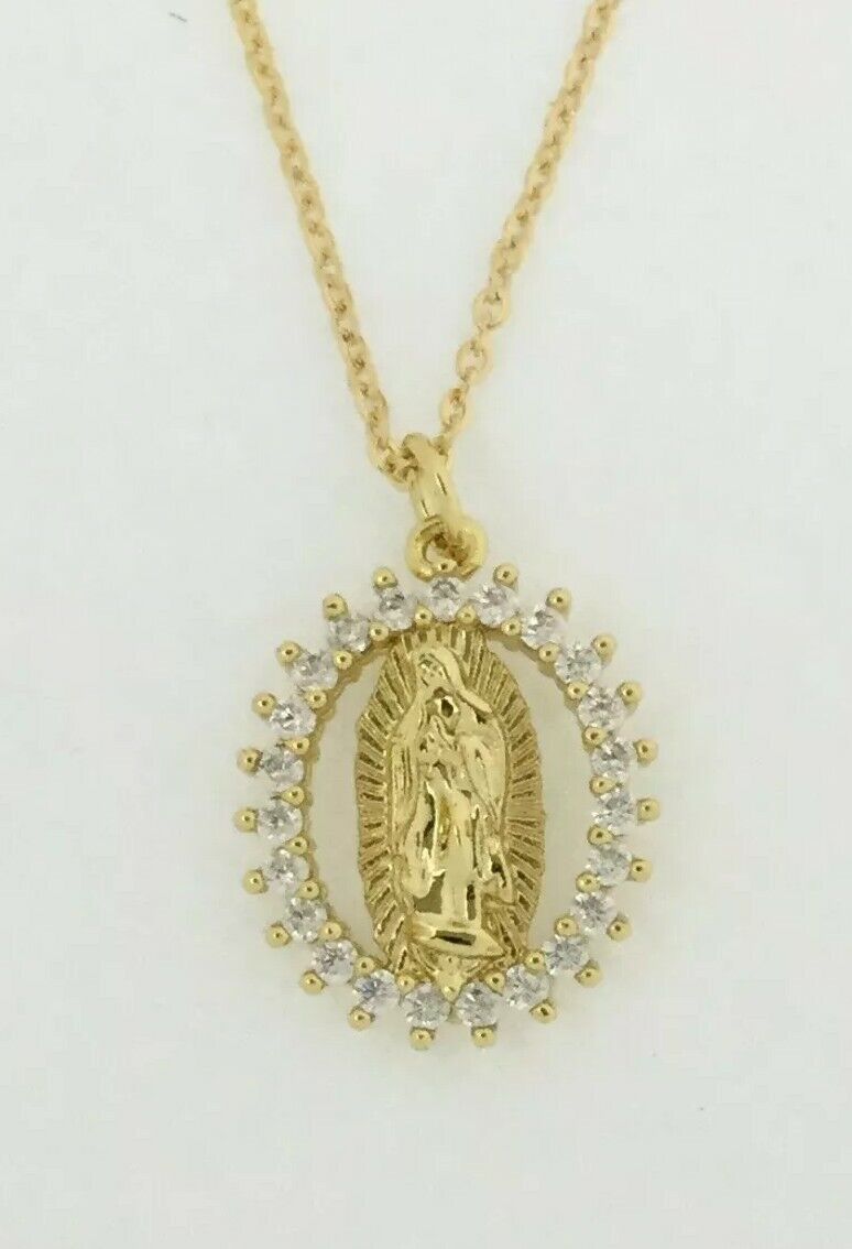 14k Gold Plated Virgen de Guadalupe Necklace Pendant Virgin Mary 20" chain Jesus