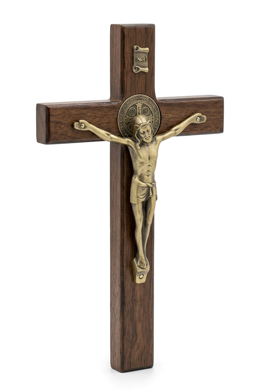 Saint Benedict Wooden Crucifix, 8.5 Inch, Boxed | Crucifijo de San Benito