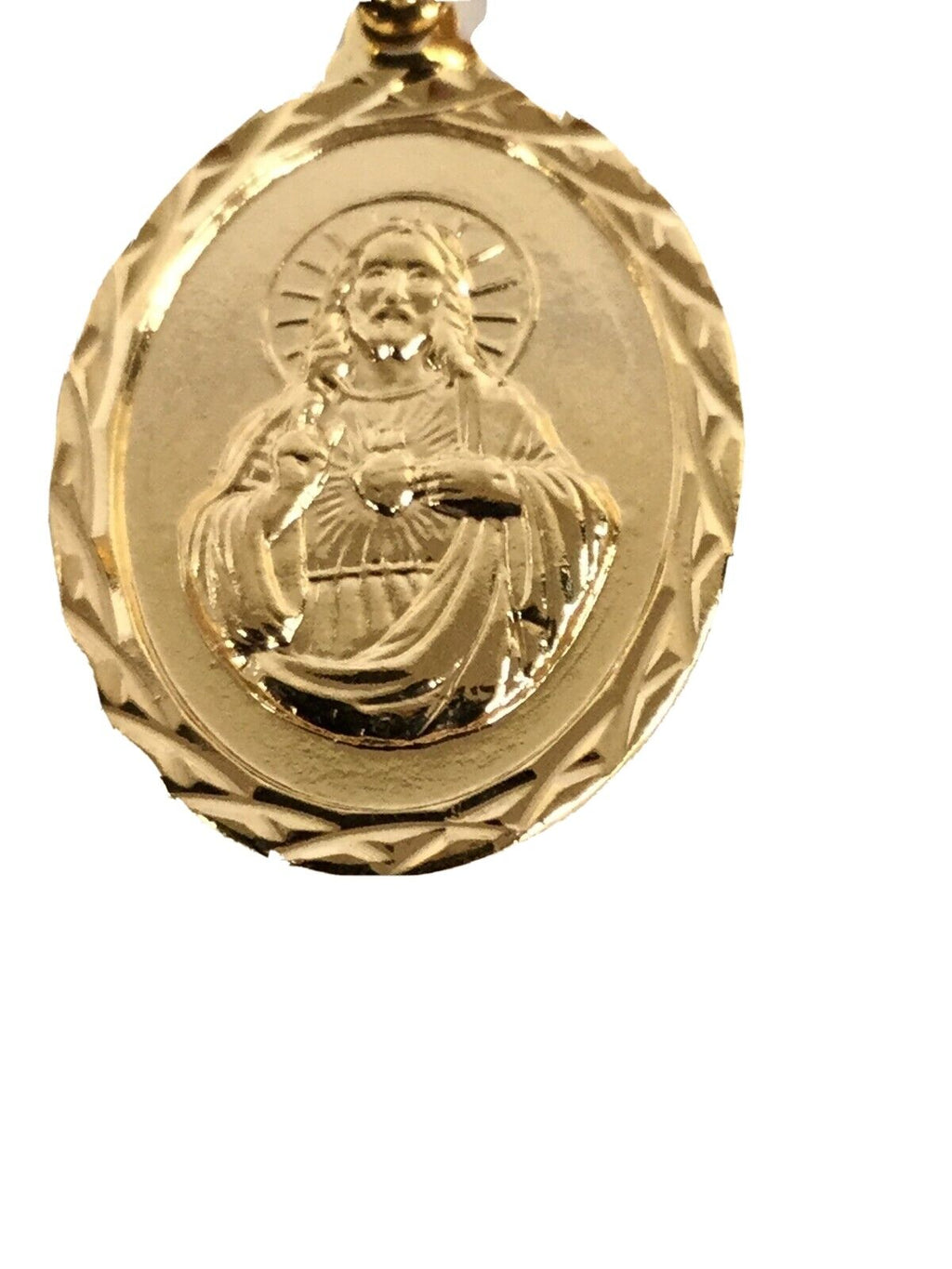 18k Gold Plated Sacred Heart Jesus Christ Medal Catholic Pendant Necklace 20"