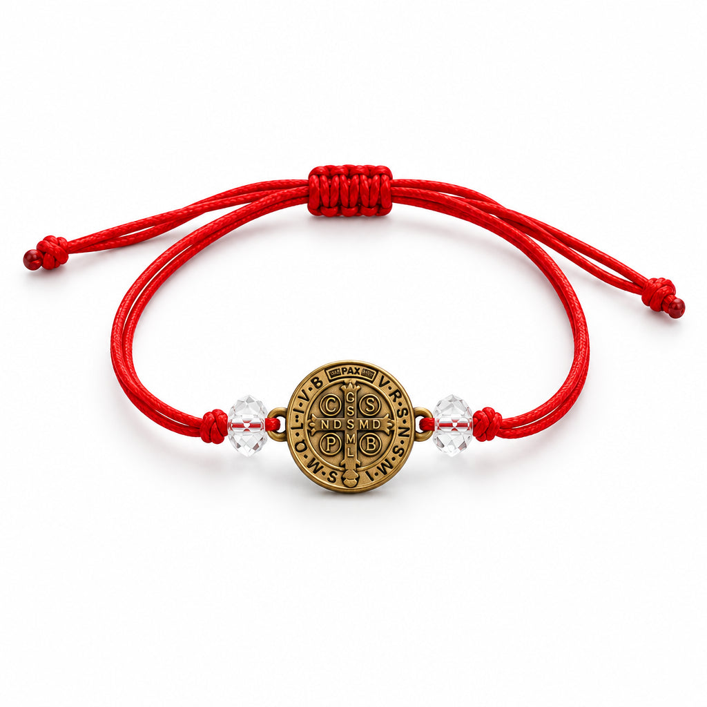 Saint St Benedict Bracelet Adjustable Red Cord Medal Pulsera Roja de San Benito