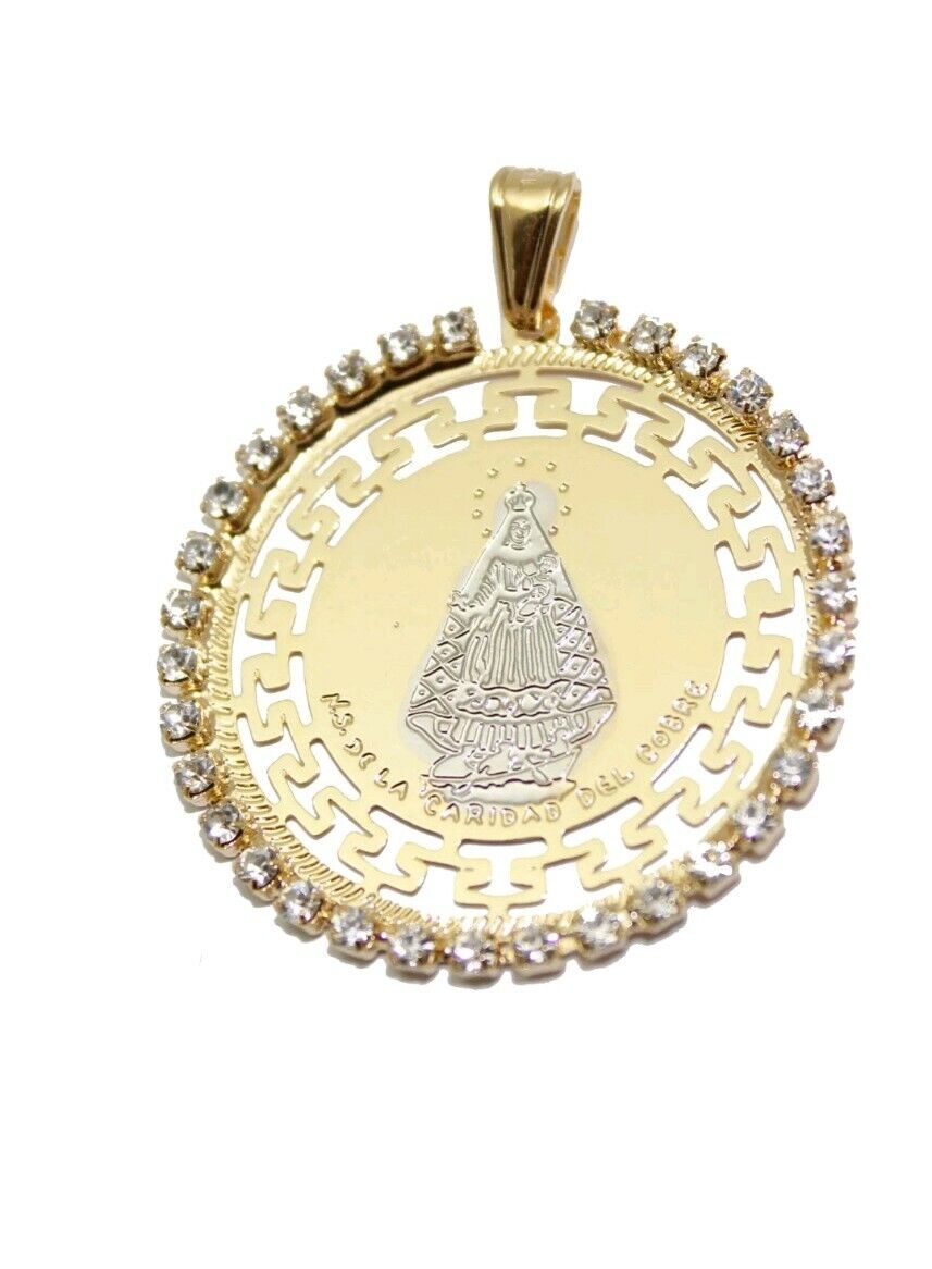 Caridad del Cobre Yoruba Round Medal 18k Gold Plated 20 inch Chain Cuba Charity