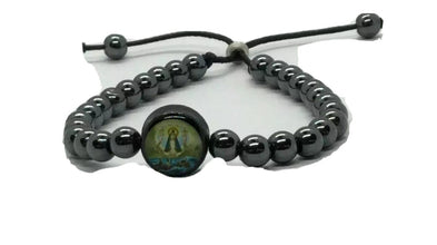 Caridad Del Cobre medal black Hematite Men's Adjustable bracelet  Pulsera María