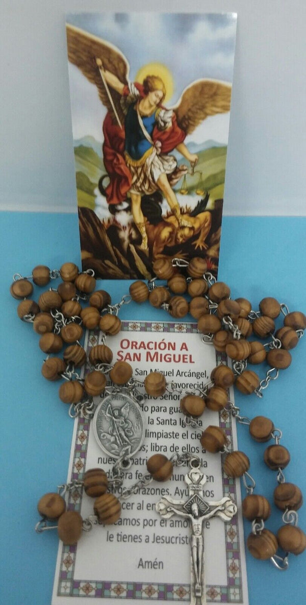  Saint Michael Rosary olive wood made in Jerusalem- San Miguel Rosario de madera