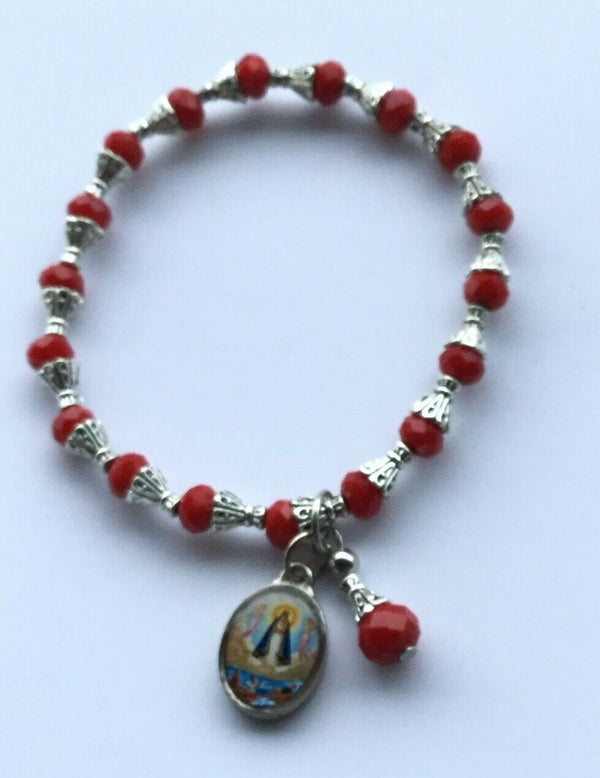Caridad Del Cobre Medal Bracelet Pendant Stretch Crystal Red Pulsera Roja virgen