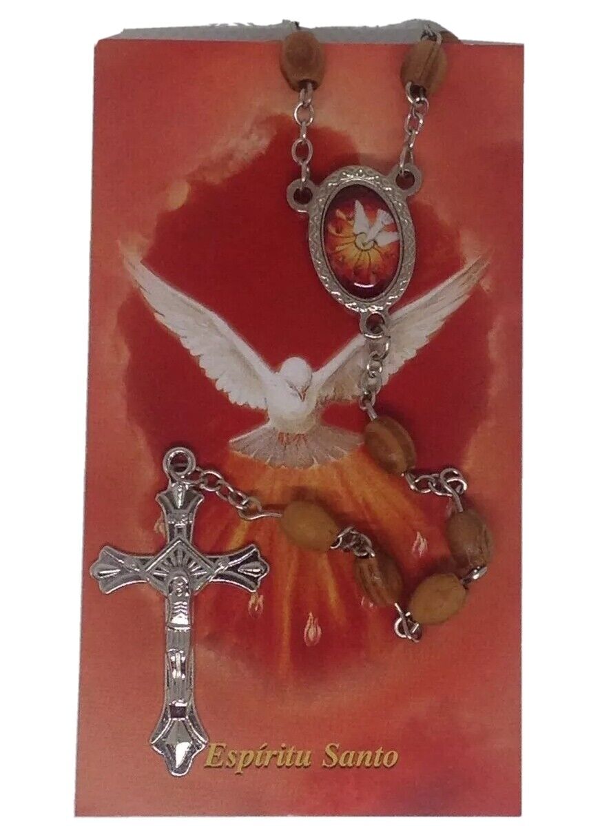 Holy Spirit Rosary Mary olive wood Jerusalem El Espíritu Santo Rosario de madera