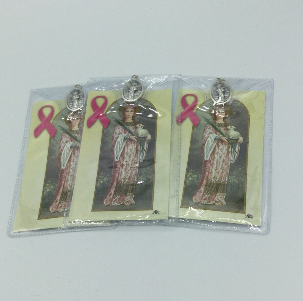 3 X Catholic Religious Medal Pendants Prayer Holy Card Saint Agatha Cancer Heal