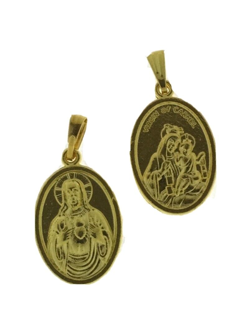 Pack of 3 Heart of Jesus & Virgin of Mt.Carmel Gold tone Scapular Medals & Pray
