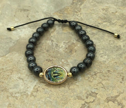 Caridad Del Cobre medal black Hematite Men's Adjustable bracelet  Pulsera María