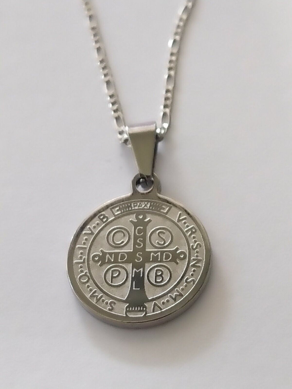 St Saint Benedict Medal  Exorcism Pendant Necklace Stainless Steel San Benito S
