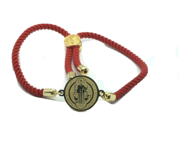 Saint St Benedict Bracelet Adjustable Red Cord Medal Pulsera Roja De San Benito