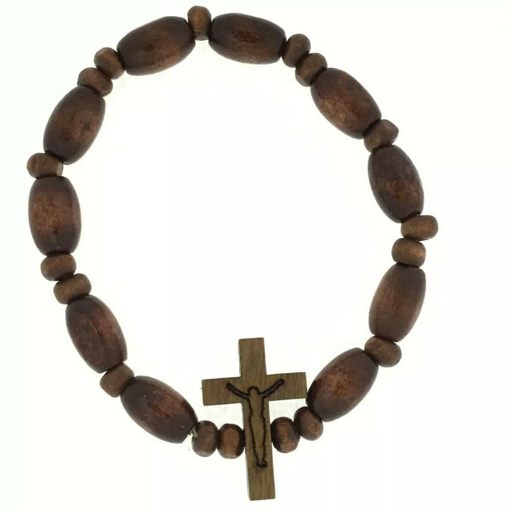 Wood Rosary Beads Catholic Religious Stretch Bracelet Made in Brazil Pulsera