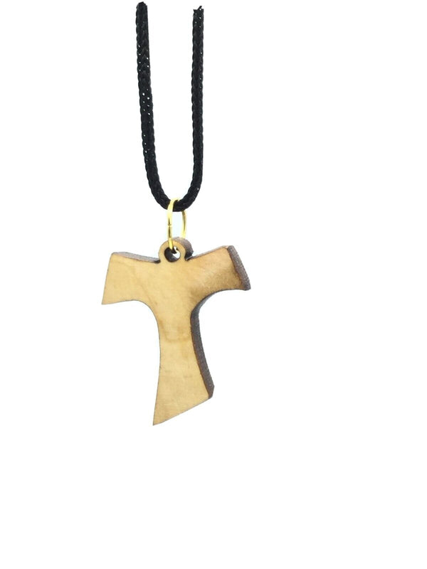 Handcrafted Genuine Olive Wood Tau Franciscan Cross,Pendant Necklace Jerusalem  
