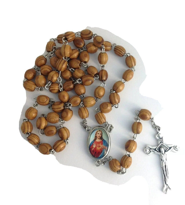 Olive wood Jerusalem Rosary Necklace Catholic Jesus Corazon de jesus Rosario. 