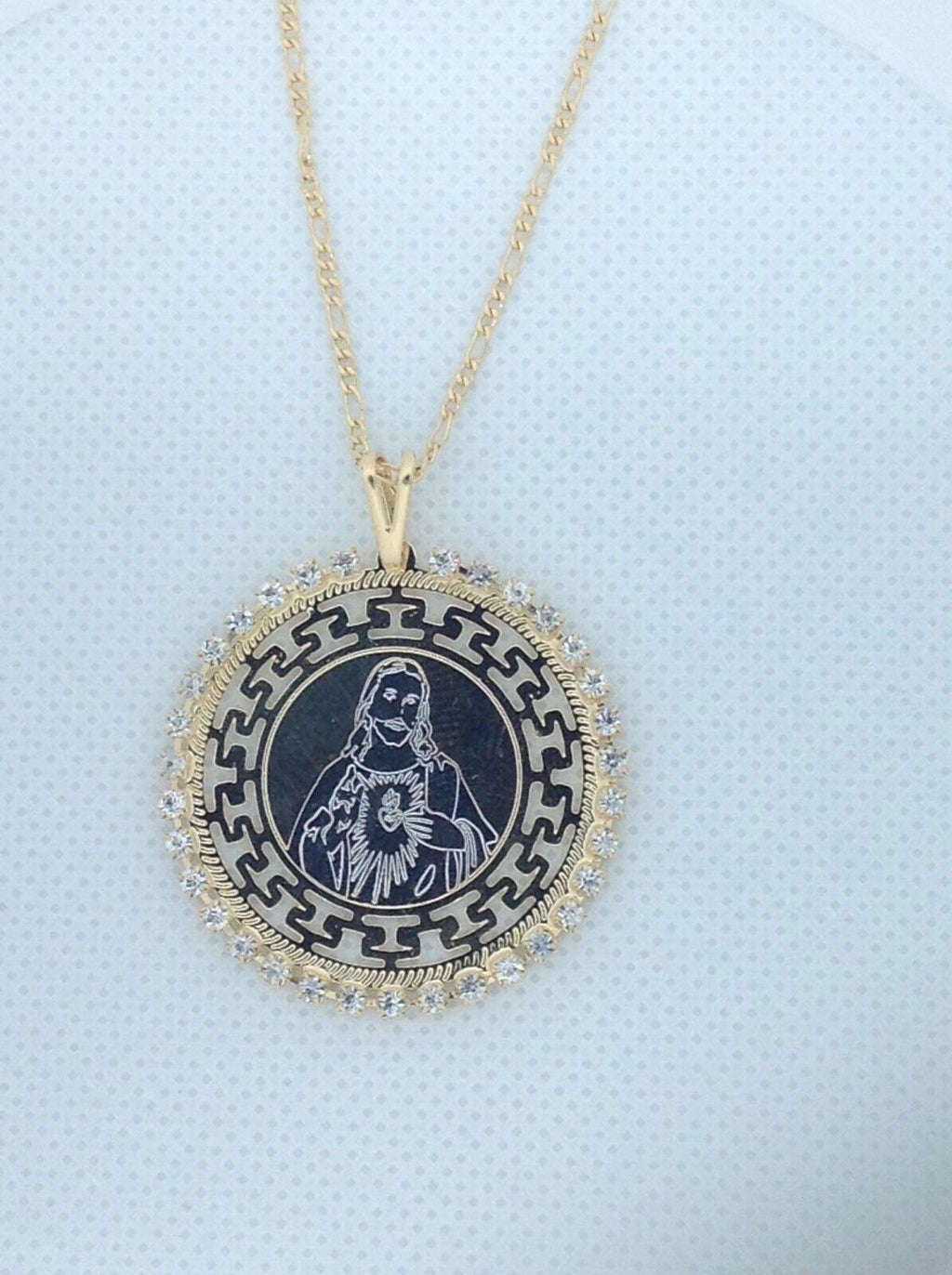 18k Gold Plated Sacred Heart of Jesus Christ Medal Catholic Pendant Necklace 20"