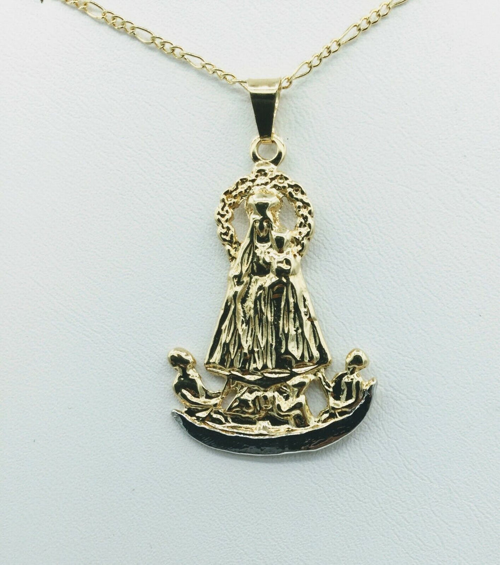 18k Virgen Caridad Del Cobre Our Lady of Charity Yoruba Pendant Necklace Medal